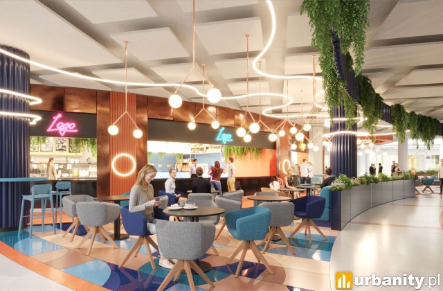 Projekt nowoczesnej przestrzeni gastronomicznej Sky Food, wiz. Chapman Taylor