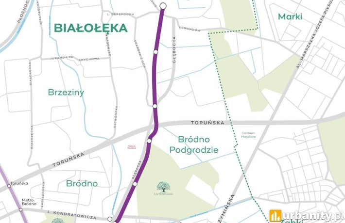 Przebieg trasy tramwajowej na Zieloną Białołękę, fot. materiały inwestora
