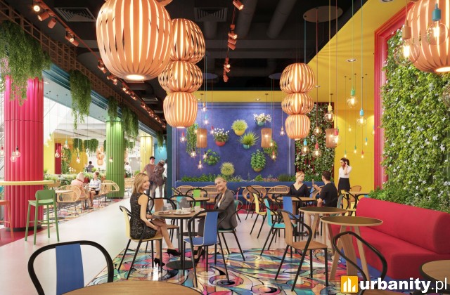 Projekt nowoczesnej przestrzeni gastronomicznej Sky Food, wiz. Chapman Taylor