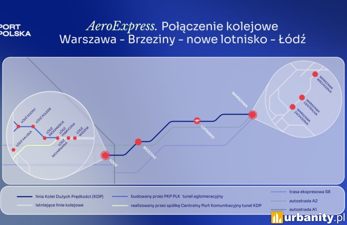 AeroExpress połączy Warszawę, nowe lotnisko i Łódź, wiz. CPK