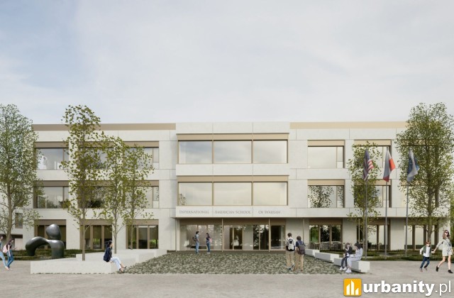 International American School of Warsaw - projekt rozbudowy, wiz. materiały inwestora