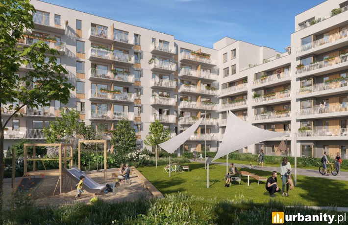 Patio inwestycji Neowo na Bemowie, wizualizacja, wiz. materiały dewelopera