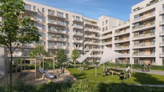 Patio inwestycji Neowo na Bemowie, wizualizacja, wiz. materiały dewelopera