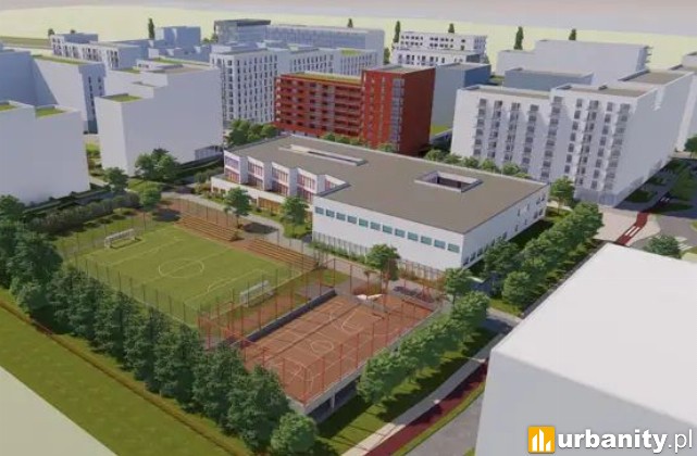 Jagiellońska 82, koncepcja szkoły podstawowej, wiz. materiały inwestora