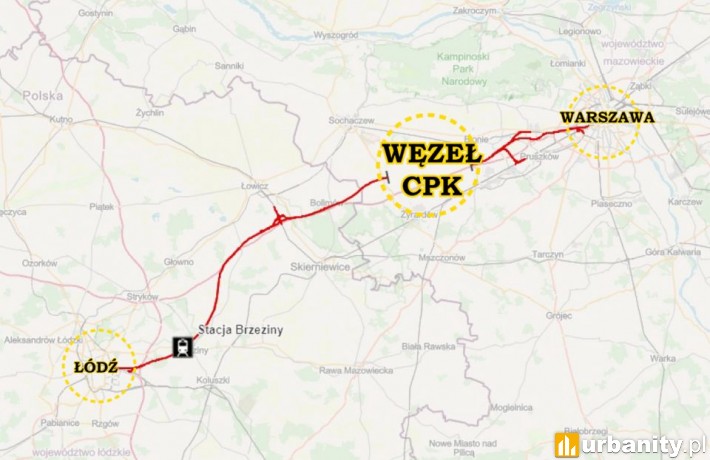 Planowana trasa Kolei Dużych Prędkości pomiędzy Łodzią i Warszawą, fot. ŁÓDŹ.PL