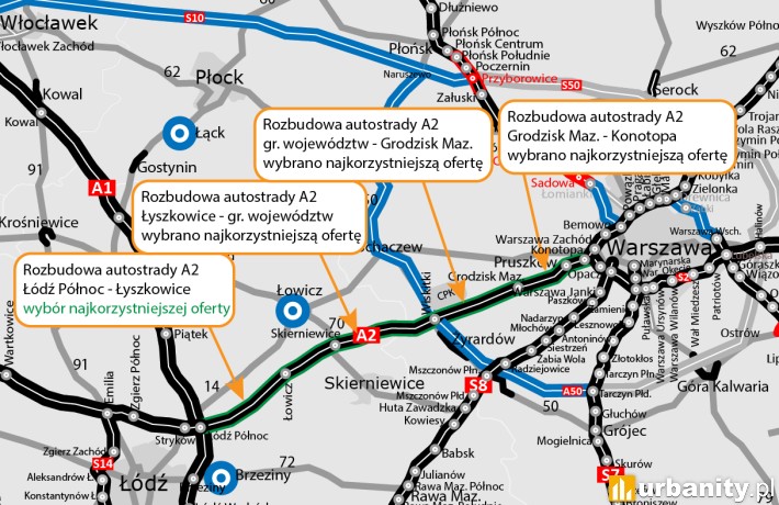 Autostrada A2 między Łodzią a Warszawą będzie rozbudowana, wiz. GDDKiA