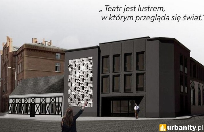 Wizualizacja instalacji na ścianie frontowej Teatru Kameralnego, wiz. UMB