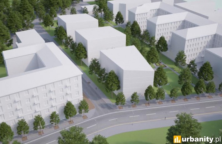 Widok znad Parku im. Marszałka Rydza-Śmigłego w kierunku ul. Rozbrat i Szarej