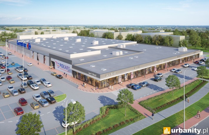 Projekt rozbudowanego centrum handlowego Piekary w Legnicy, wiz. materiały prasowe