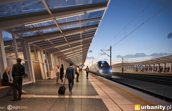 Wizualizacja stacji kolejowej w Brzezinach, wiz. Centralny port Komunikacyjny
