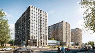 Pierwszy biurowiec Podium Park na ukończeniu