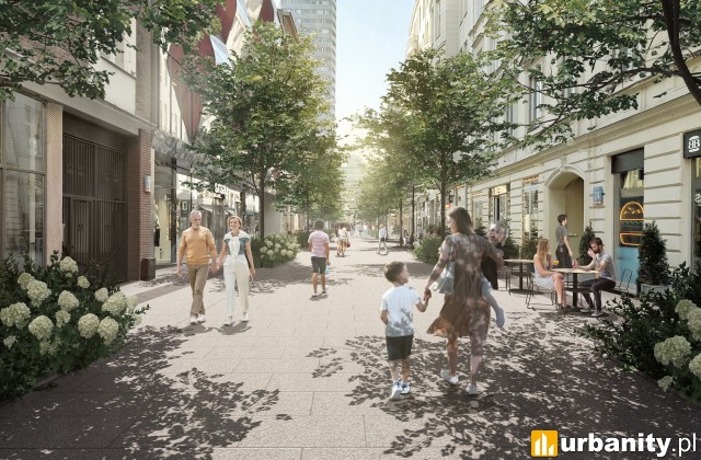 Wizualizacja zachodniej części Chmielnej. Widok z Placu Pięciu Rogów w kierunku Pasażu Wiecha, wiz. mat. prasowe