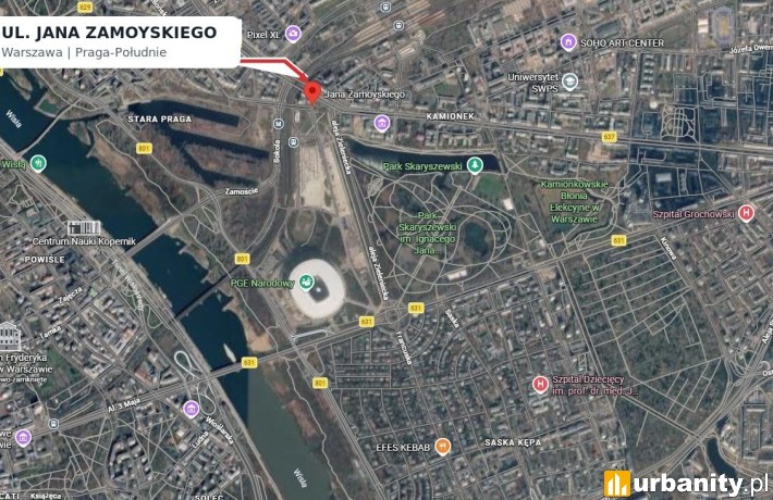 Nowy akademik powstać ma przy Zamoyskiego w sąsiedztwie Stadionu Narodowego, fot. Google Maps