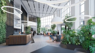 Projekt nowego lobby biurowca Alfa na Ochocie, wiz. materiały inwestora