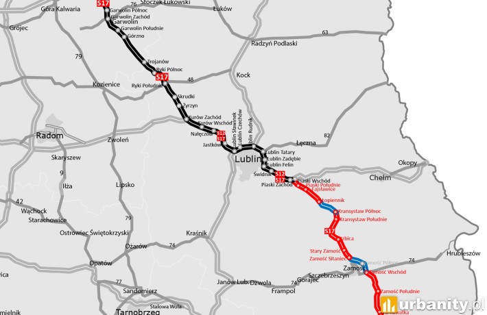 Mapa przebiegu drogi ekspresowej S17, fot. GDDKiA