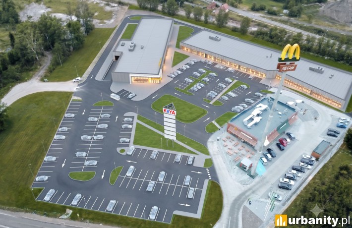 Projekt parku handlowego KEYA w Giżycku, wiz. materiały inwestora