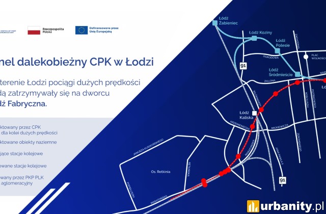 Kolej Dużych Prędkości w Łodzi, przebieg trasy wiz. CPK