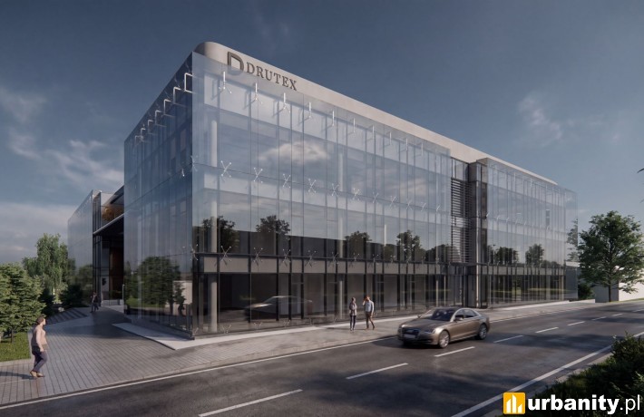 Drutex przebuduje istniejący biurowiec, wizualizacja biurowca, wiz. materiały inwestora