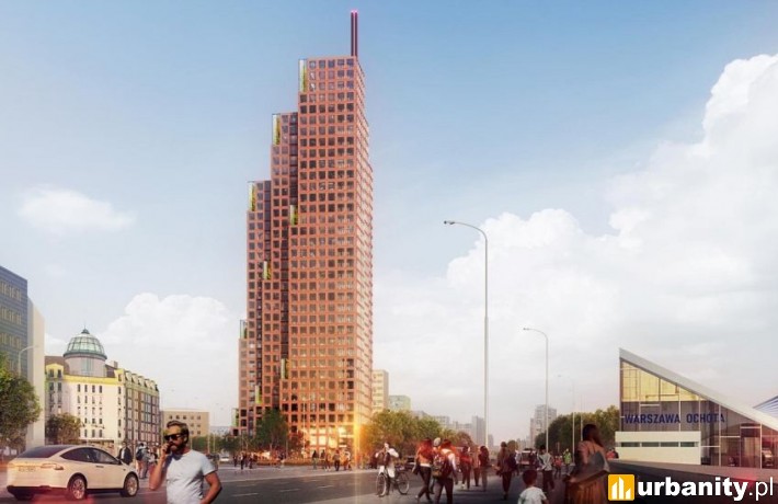Wstępna wizualizacja 130-metrowego wieżowca przy pl. Zawiszy (fot. materiały inwestora)