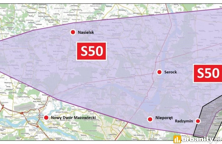 Mapa zakresu inwestycji S50 od S7 do S8, fot. GDDKiA