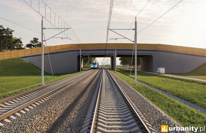 Kluczowe obiekty na trasie Warszawa - Łódź w ramach Kolei Dużych Prędkości, wiz. CPK