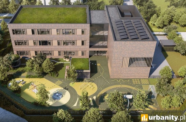 Nowy projekt mieszkaniowy na Ursynowie, publiczna szkoła podstawowa, wizualizacja, wiz. materiały inwestora