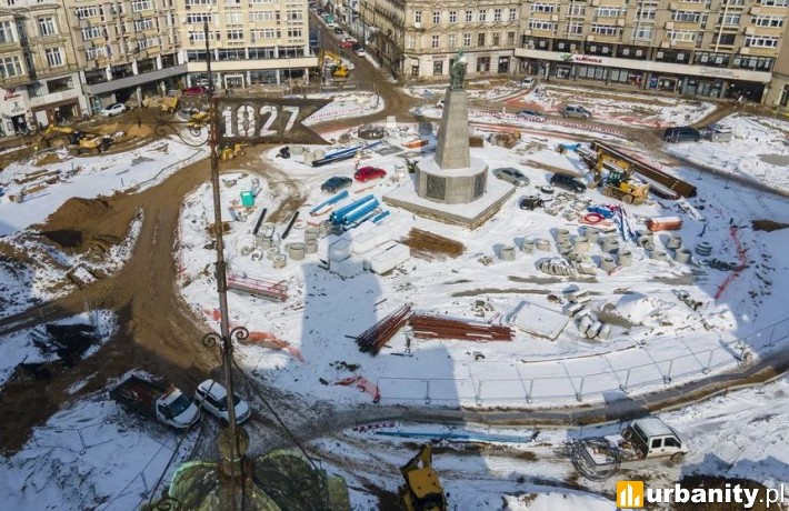 Tak obecnie wyglądają prace przy przebudowie Placu Wolności, fot. LODZ.PL