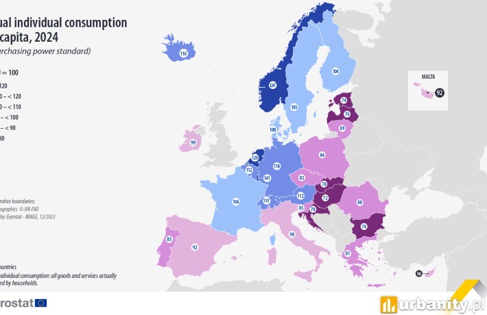 Zrównaliśmy się z Portugalią – Polska coraz wyżej w europejskim rankingu dobrobytu, fot. Eurostat