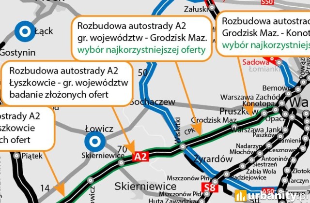 Pierwsze rozstrzygnięcia na A2 Łódź - Warszawa, fot., GDDKiA