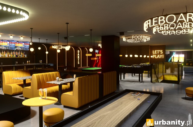 Projekt wnętrza Arcade Bee w Unity Centre, wiz. Archas Design