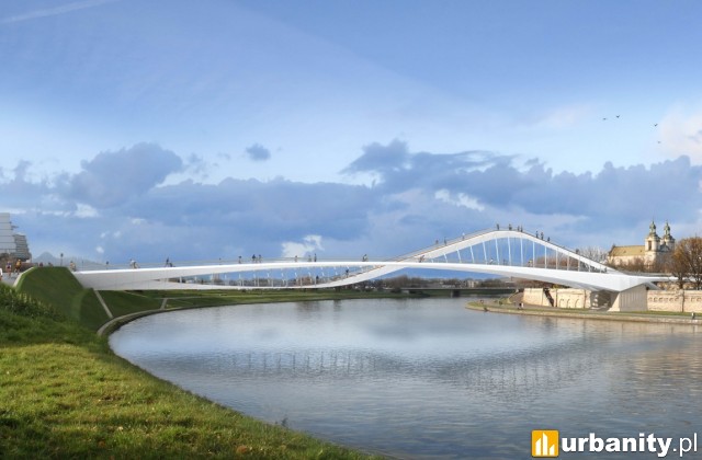 Projekt nowej kładki pieszo-rowerowej w Krakowie, wiz. Projekt Piotr Lewicki&Kazimierz Łatak