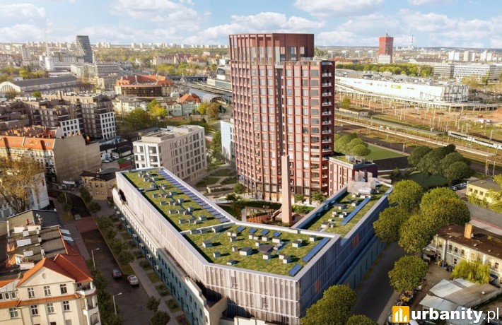 Projekt inwestycji Kolejova 1 w Poznaniu, wiz. materiały inwestora