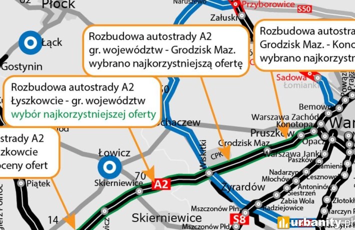 Rozbudowa autostrady A2 między Warszawą a Łodzią, wiz. GDDKiA
