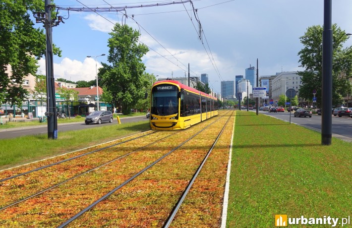 Zielona aleja Jana Pawła II., fot. Tramwaje Warszawskie