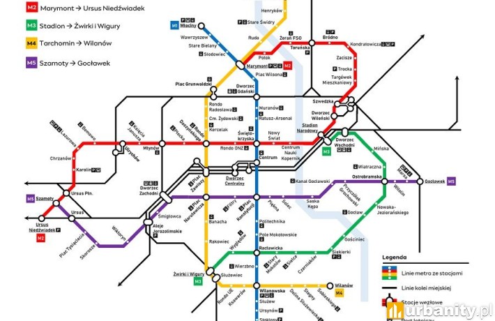 Kolorem żółtym zaznaczono przebieg linii M4, fot. UM Warszawa