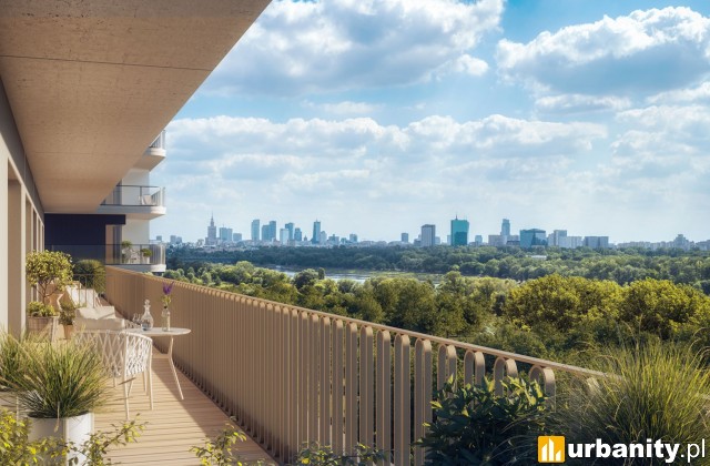 Bulwary Praskie w Warszawie, widok na panoramę miasta, wiz. materiały dewelopera