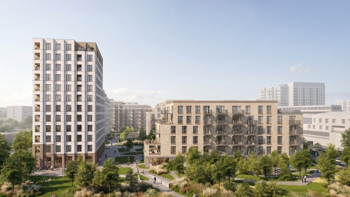 Projekt nowego osiedla przy ulicy Postępu 2 na Mokotowie, wiz. Archicom