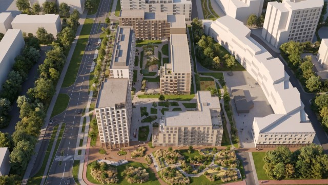 Projekt nowego osiedla przy ulicy Postępu 2 na Mokotowie, wiz. Archicom