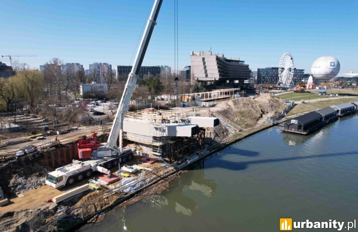 Budowa kładki Kazimierz – Ludwinów, fot. Zarząd Inwestycji Miejskich w Krakowie