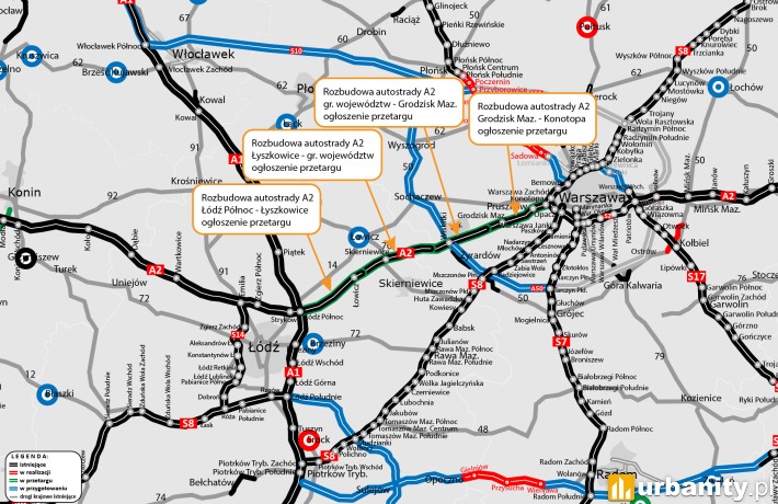 Autostrada A2 między Łodzią a Warszawą będzie rozbudowana, wiz. GDDKiA