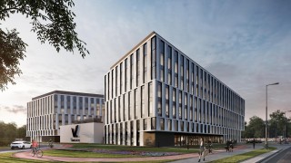 Biurowiec V.Offices w Krakowie już z kamieniem