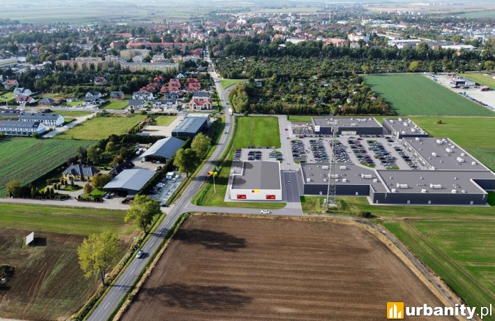 Smart Park Jawor, wizualizacja parku handlowego, wiz. materiały inwestora