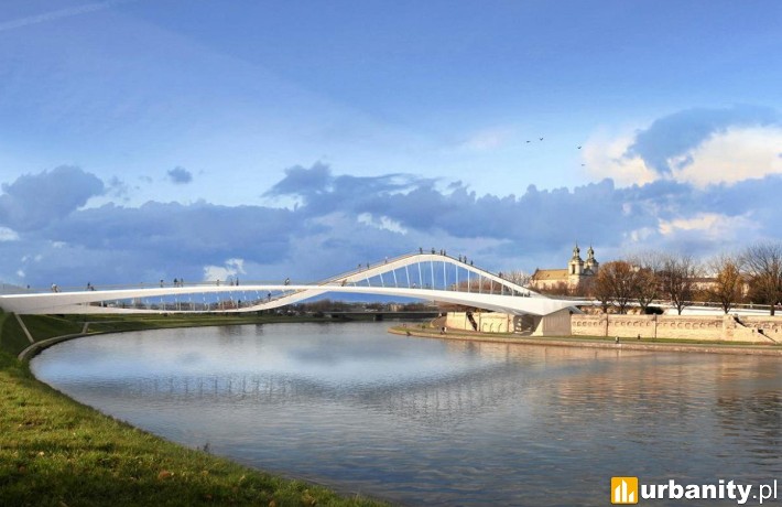Futurystyczny projekt nowej kładki pieszo-rowerowej nad Wisłą, wiz. materiały inwestora