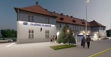 zdjęcie z przebudowy Dworzec kolejowy stacja Olesno Śląskie