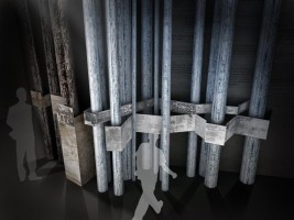 Niebieski las Ponarów i sąsiadujące z nim czarne, symboliczne drzewa Chełmna